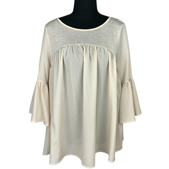 Beige Peasant Top with Poet Sleeves - Picture 1 of 9
